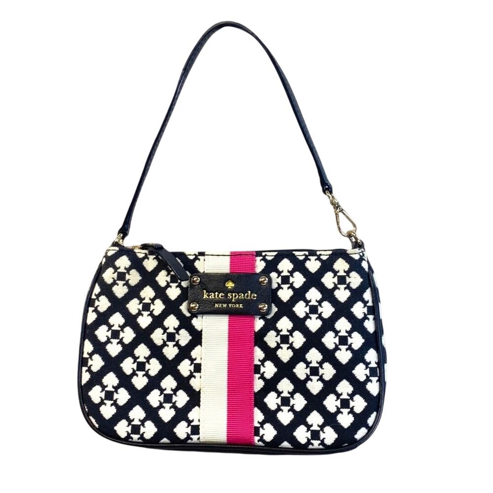 Kate Spade Linet Mini Wristlet Stripe Adjustable Leather Jacquard Monochromatic